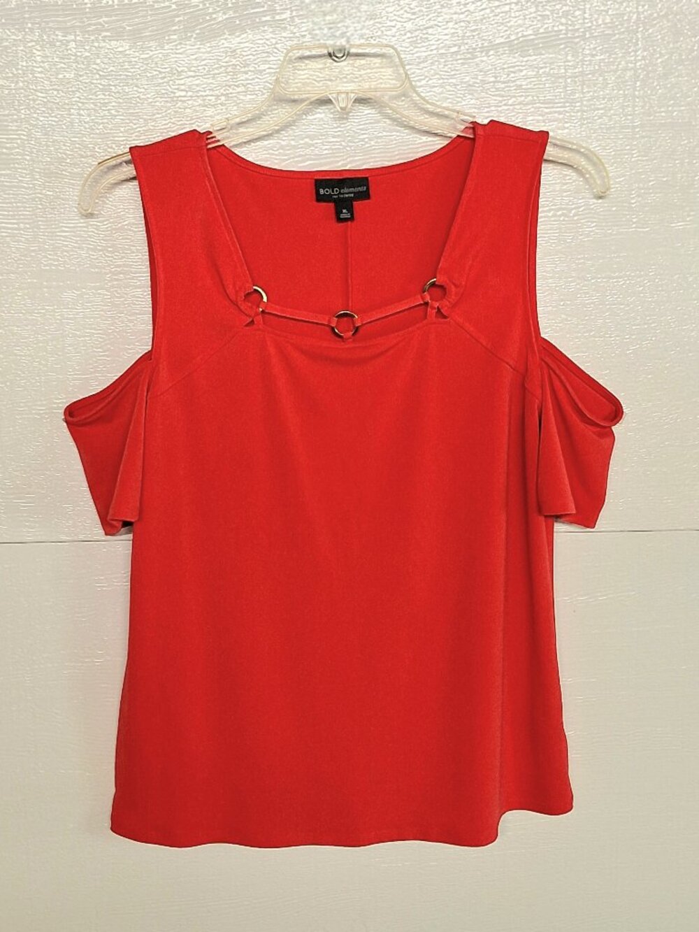 Bold Elements "cut to curve" cold shoulder square neck shirt gold accents Sz XL